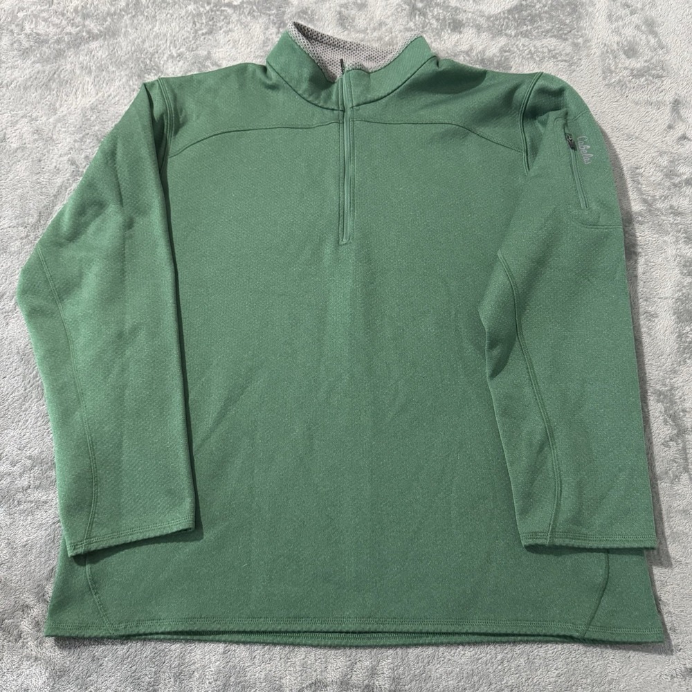 Cabela's Sweatshirt Mens Extra Large XL Green Fleece Quarter‎ Zip MINT